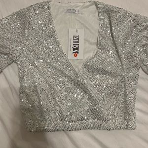 12th Tribe sequin cropped long sleeve shirt